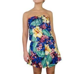 Y2k Granada New York Tropical Hawaiian Hibiscus Strapless Romper Small